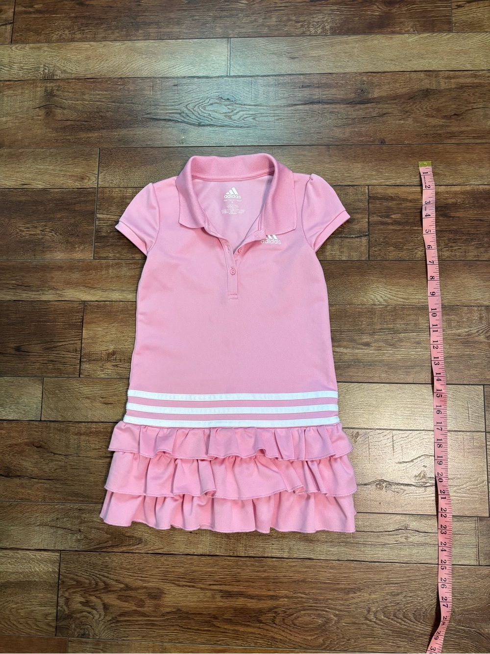 adidas Pink Ruffle Polo Dress with White Stripe